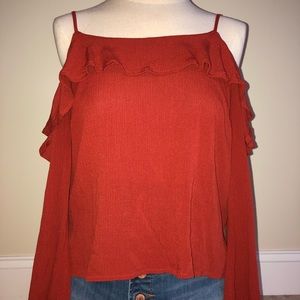 Dark Orange off-the-shoulder Long Sleeve Shirt